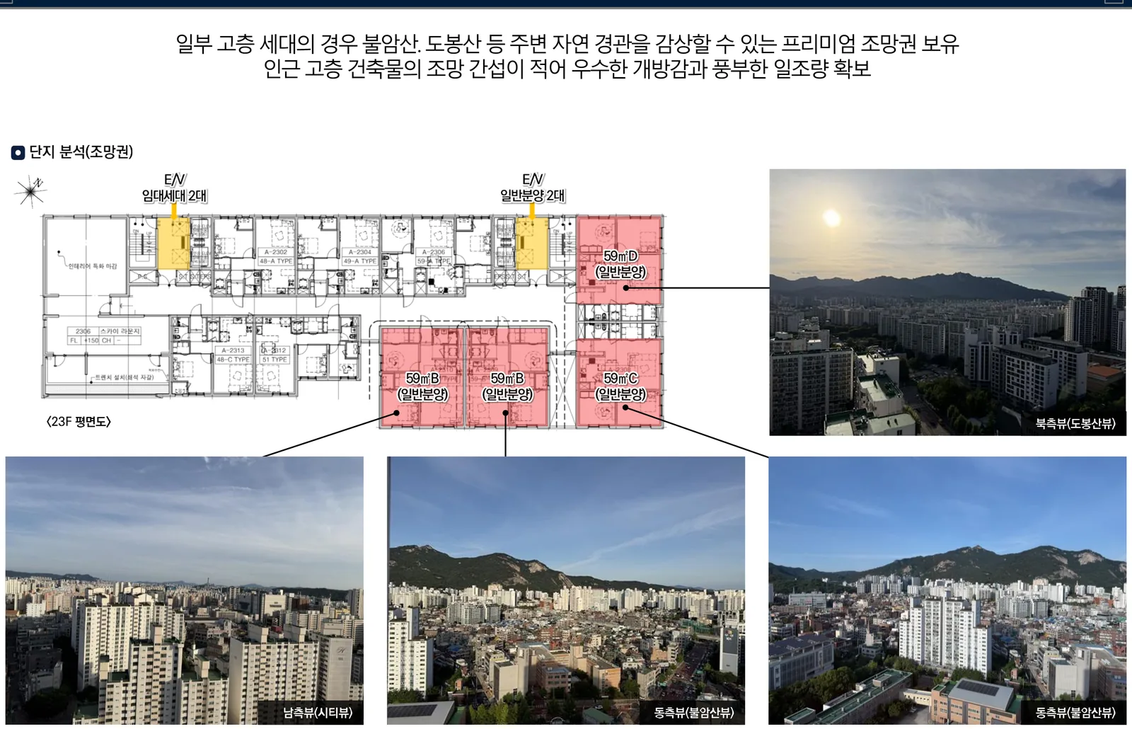 해링턴 플레이스 노원 센트럴 고층 세대 조망 방향