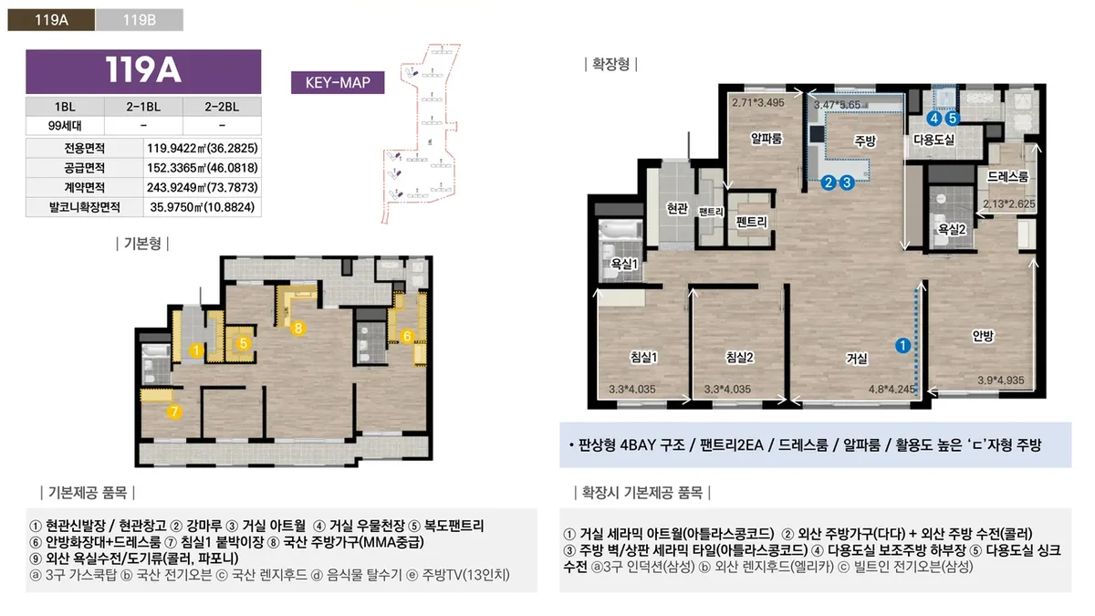 중앙공원 롯데캐슬 시그니처 119A 평면도