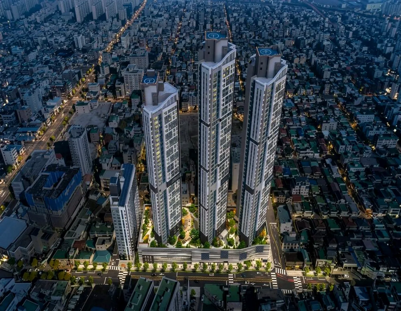서대전 상떼빌 시그니처 항공 조감도와 주변 도심