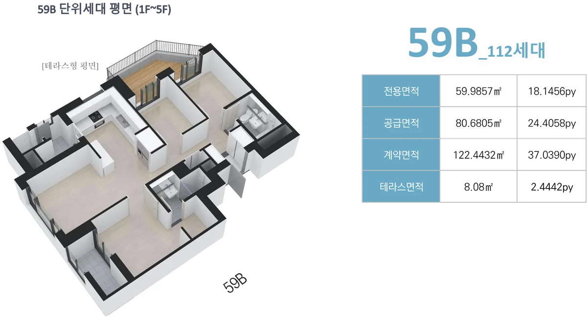 양산시청역 한양립스 59B 저층부 테라스형 평면도